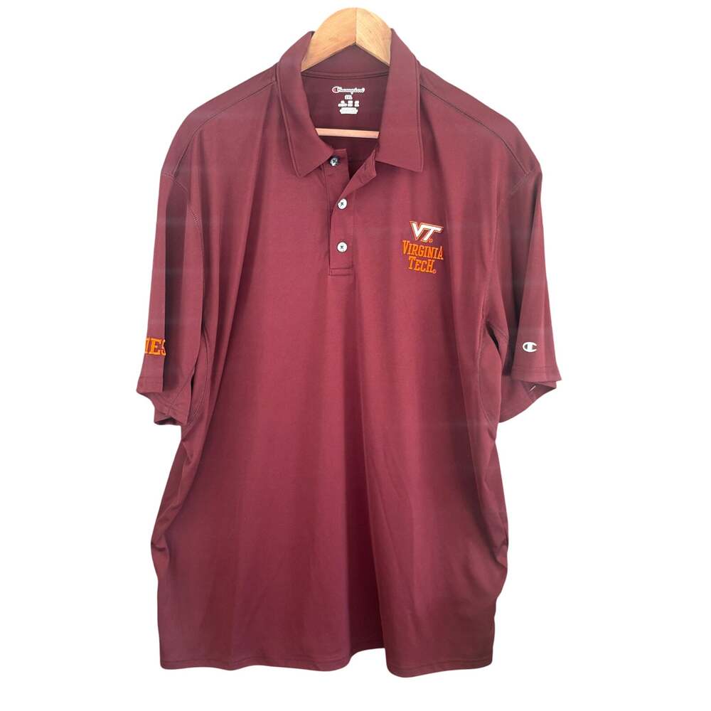 Champion Mens Virginia Tech Polo Shirt XXL 2XL Hokies Burgundy Red Golf